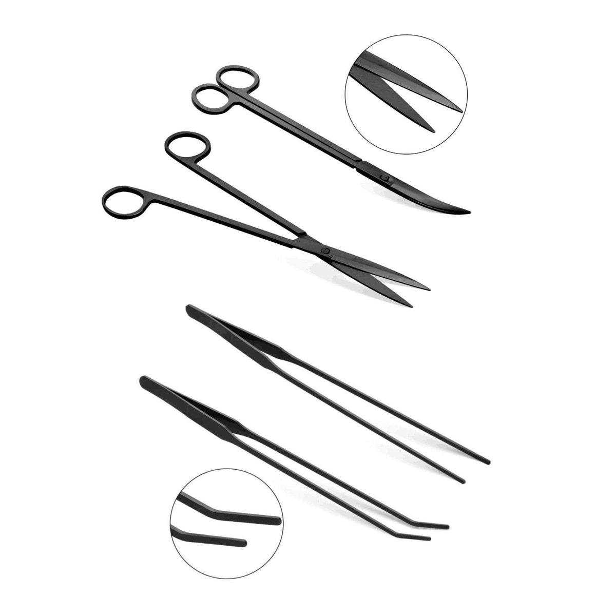 KnR Harmony Aquascaping Tools 7 in 1 Kit Aquarium Plant Scissors Tools Set Curved & Waved Scissor Tweezers Spatula Stain