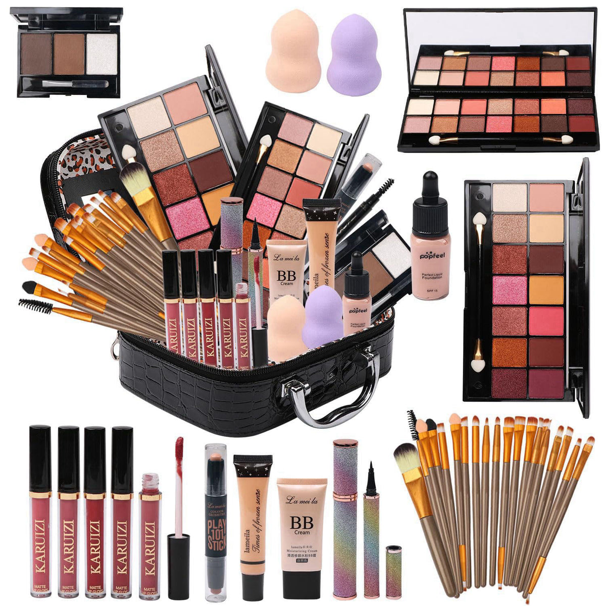 MTDXILTAI All in One Makeup Kit for Makeup storage bag 2X14 Colors Eyeshadow Palette Liquid Foundation Eyeliner Pencils 