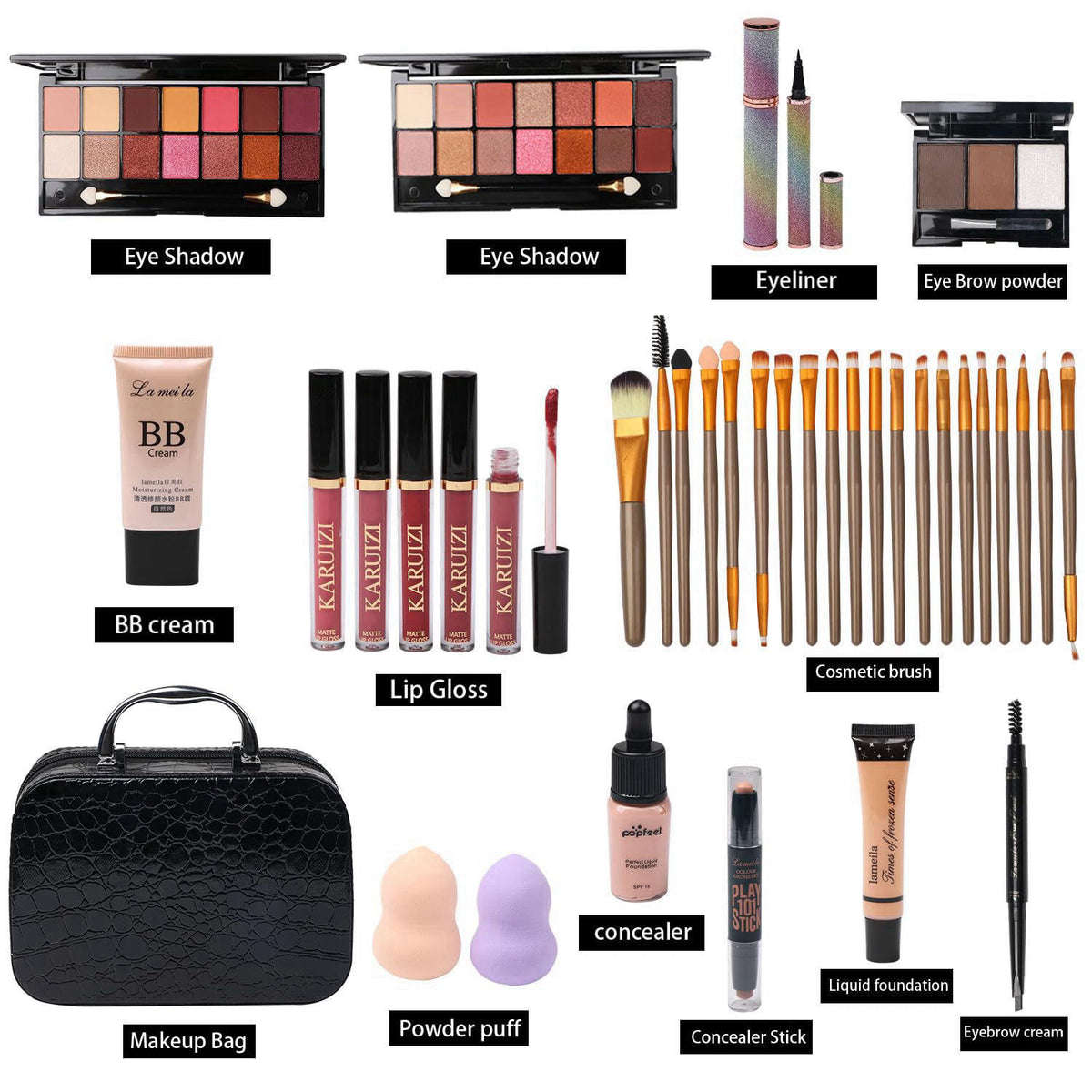 MTDXILTAI All in One Makeup Kit for Makeup storage bag 2X14 Colors Eyeshadow Palette Liquid Foundation Eyeliner Pencils 