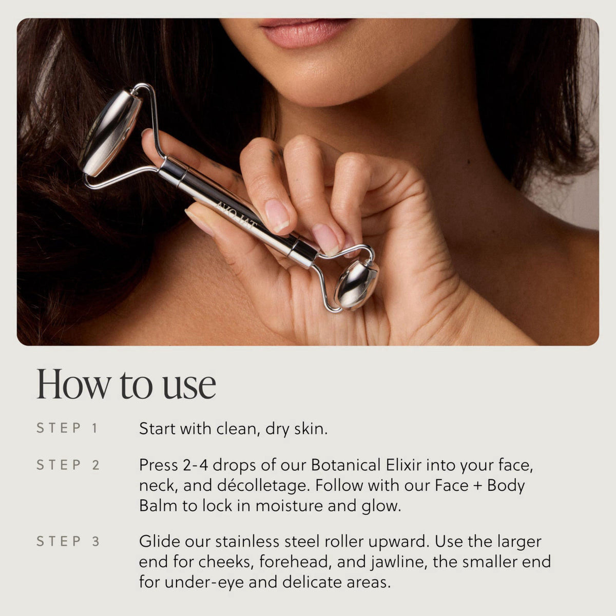 TALOVA 304-Grade Stainless Steel Facial Roller – full view