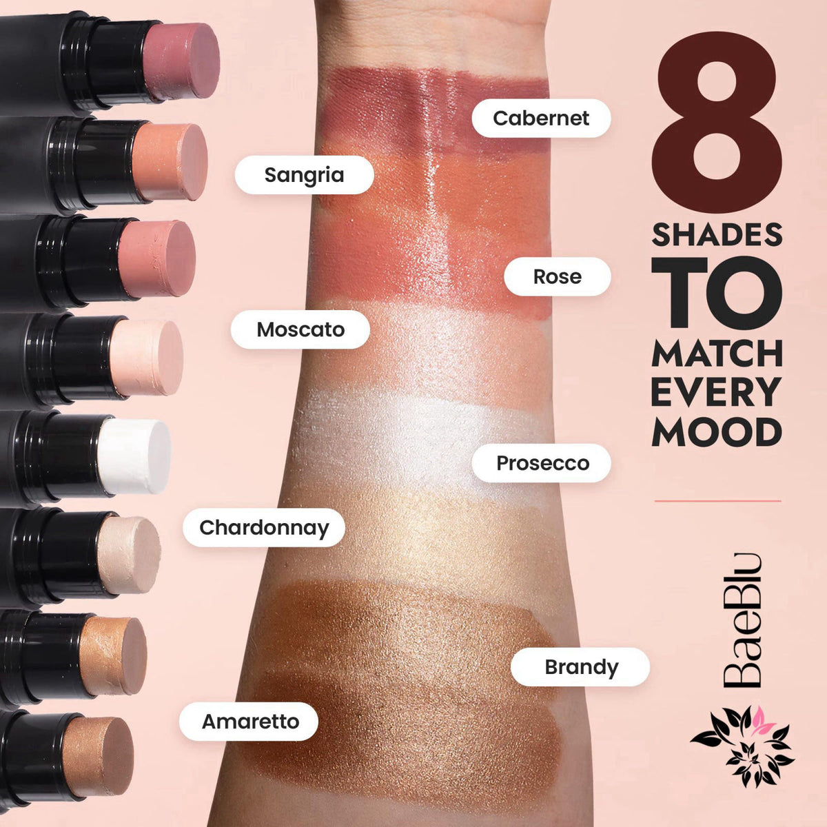 BaeBlu Organic Cream Blush Stick, 100% Natural, Made in USA, Cabernet – packaging and label