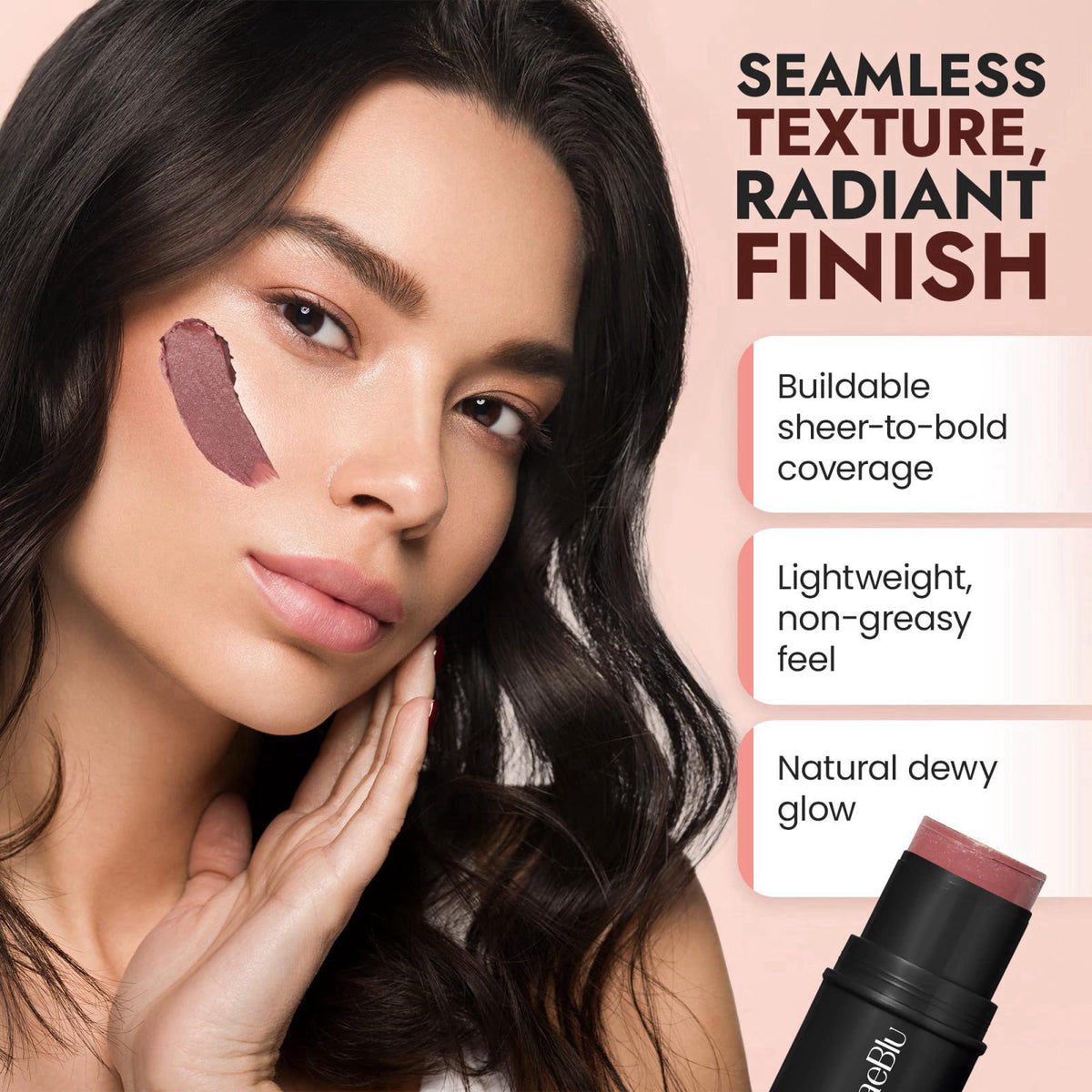 BaeBlu Organic Cream Blush Stick, 100% Natural, Made in USA, Cabernet – full view