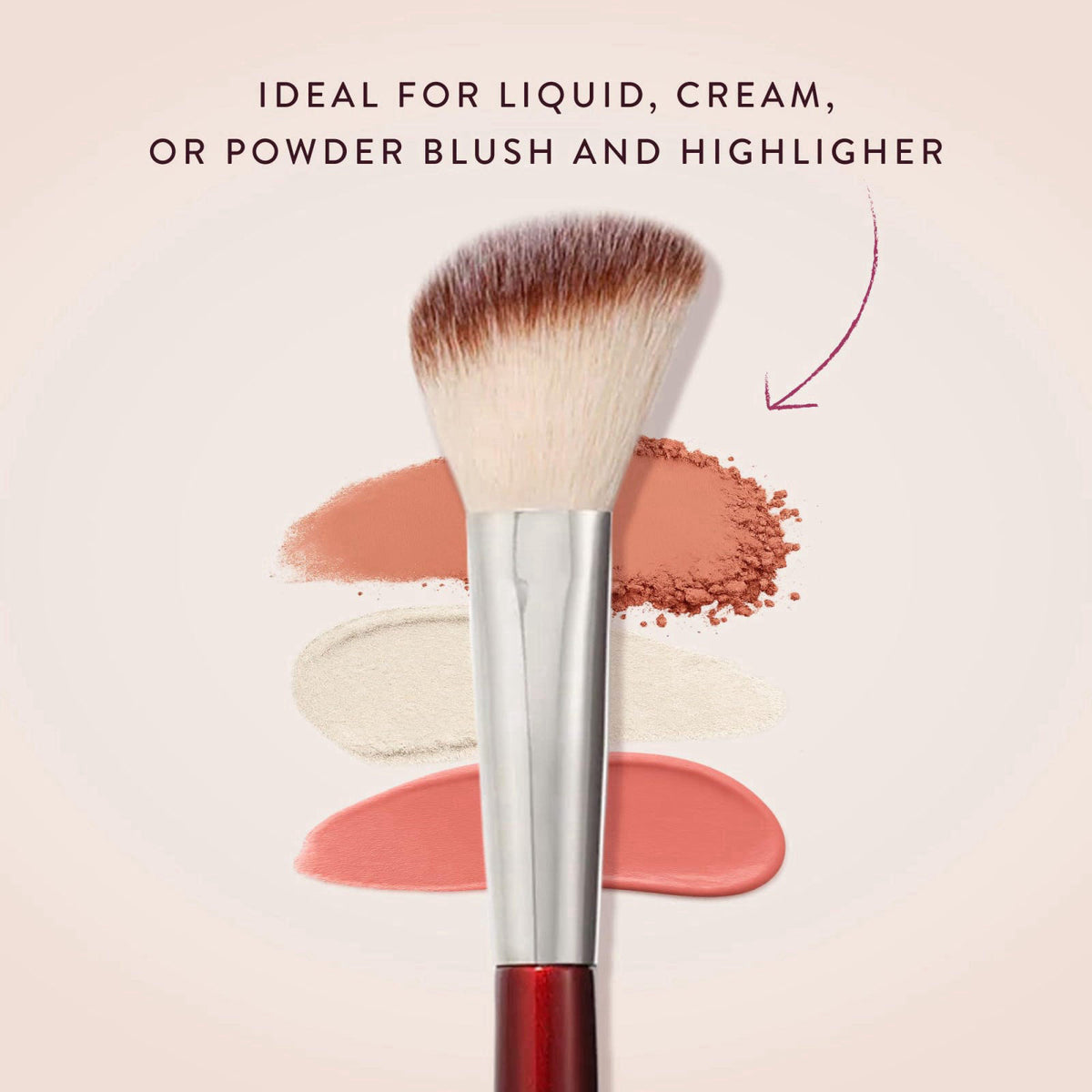 BK BEAUTY 112 Small Angled Blush Brush for Powder, Cream & Liquid – close-up detail in Burgundy