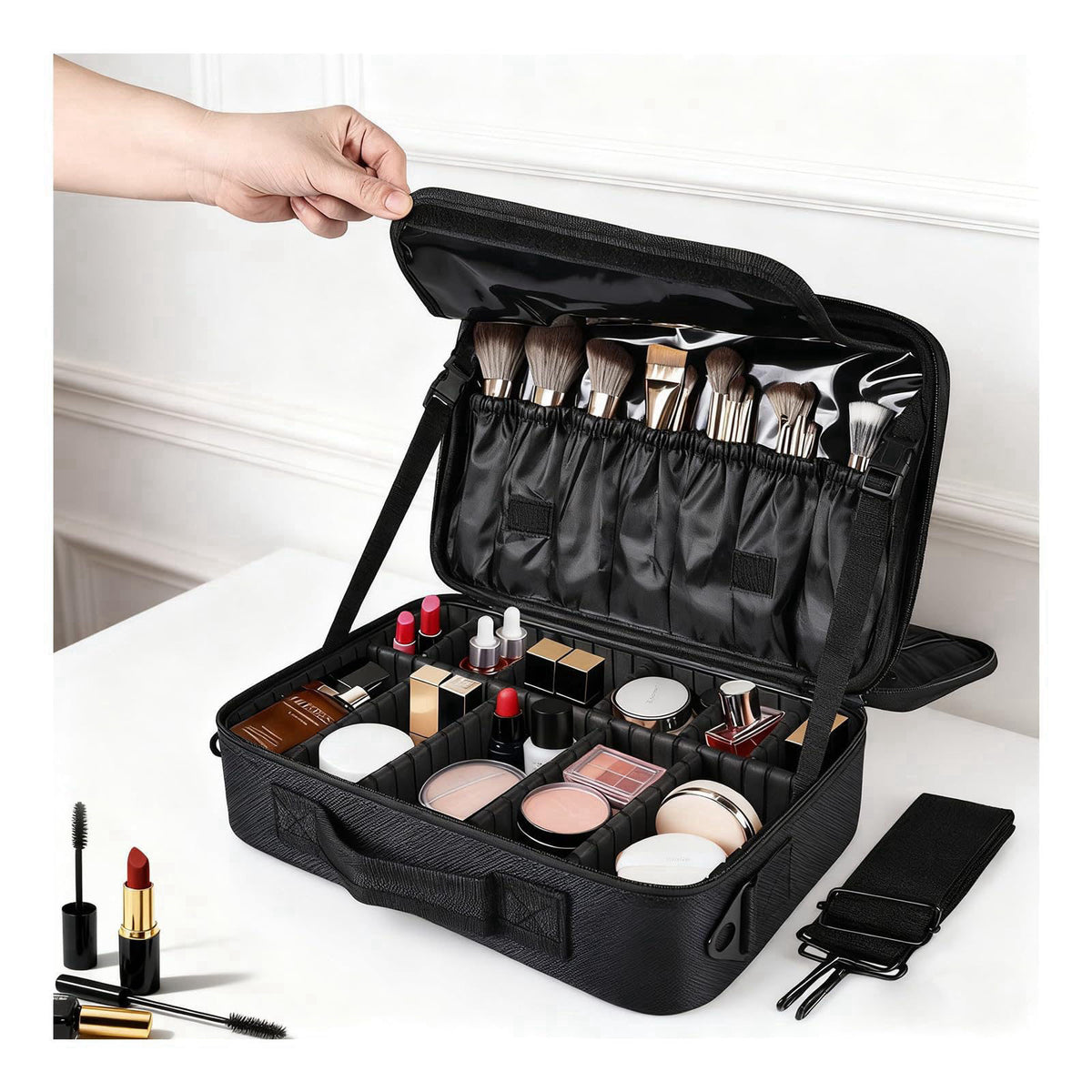 Greenfeather Travel Makeup Bag, Professional Cosmetic Train Case Organizer, Portable Travel Cosmetic Brush Bag Holder Ma