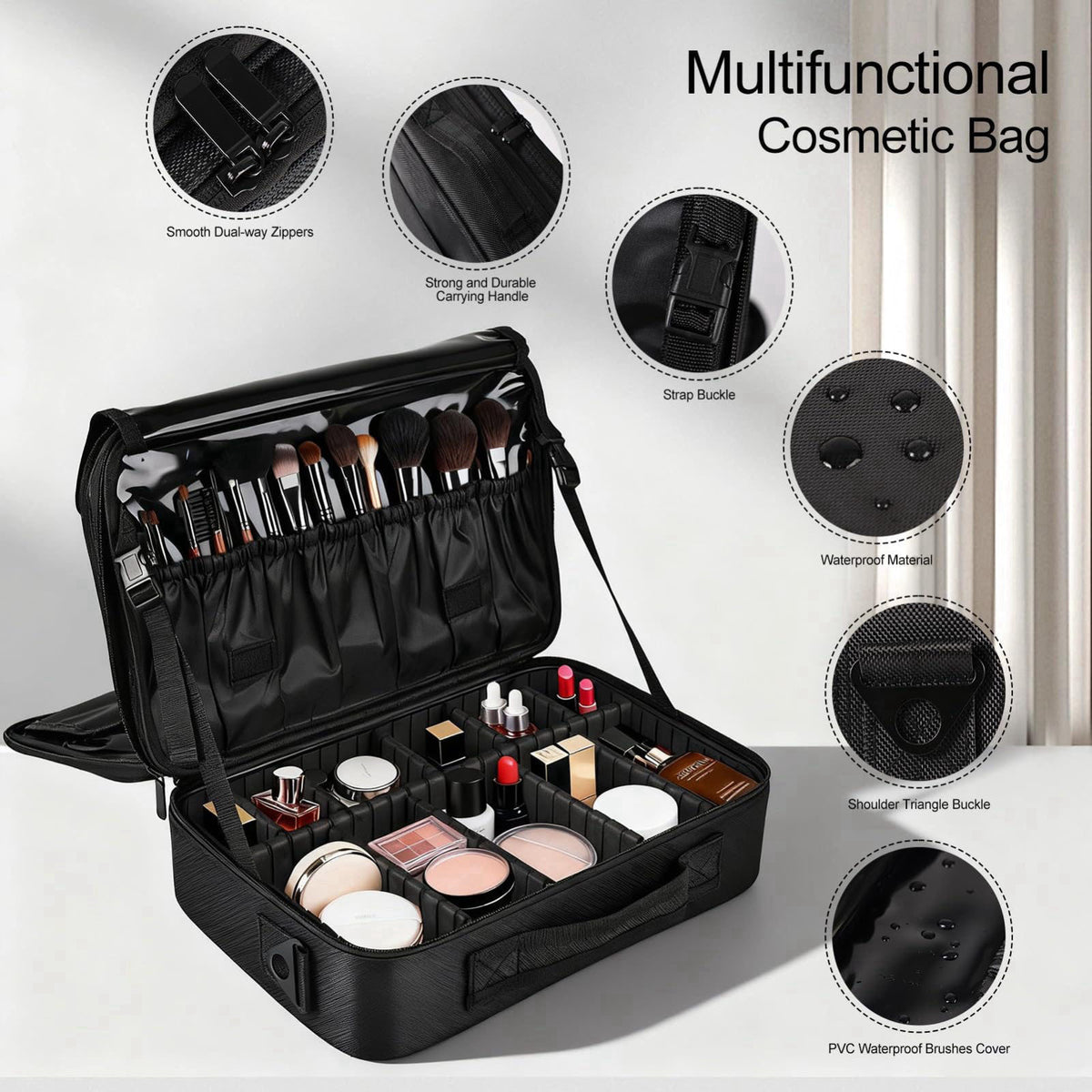 Greenfeather Travel Makeup Bag, Professional Cosmetic Train Case Organizer, Portable Travel Cosmetic Brush Bag Holder Ma