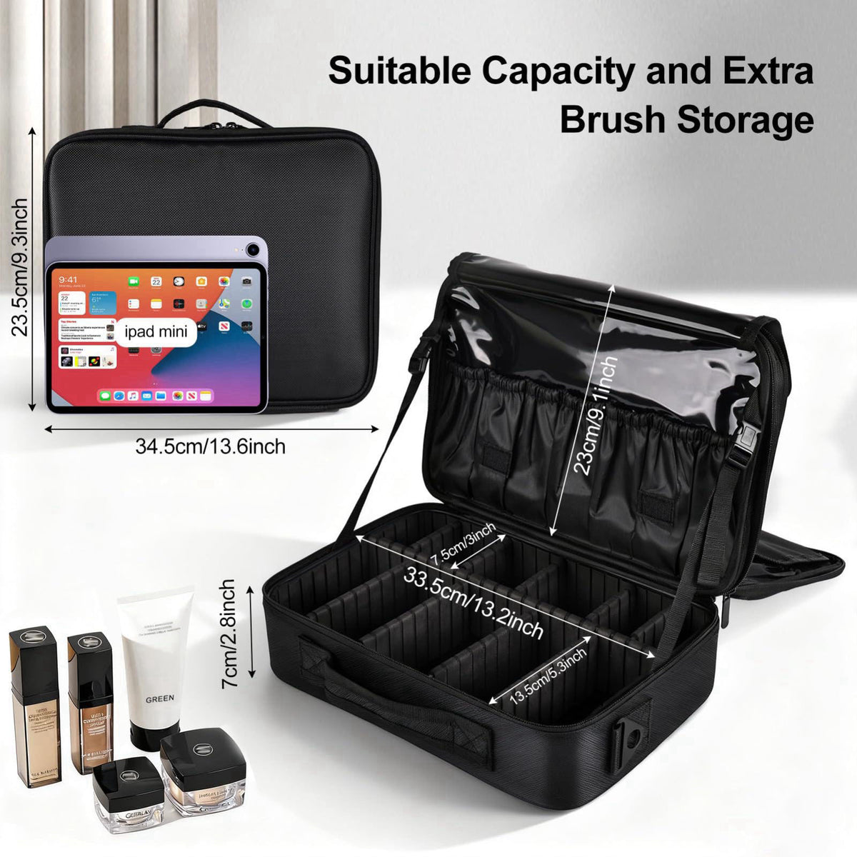 Greenfeather Travel Makeup Bag, Professional Cosmetic Train Case Organizer, Portable Travel Cosmetic Brush Bag Holder Ma