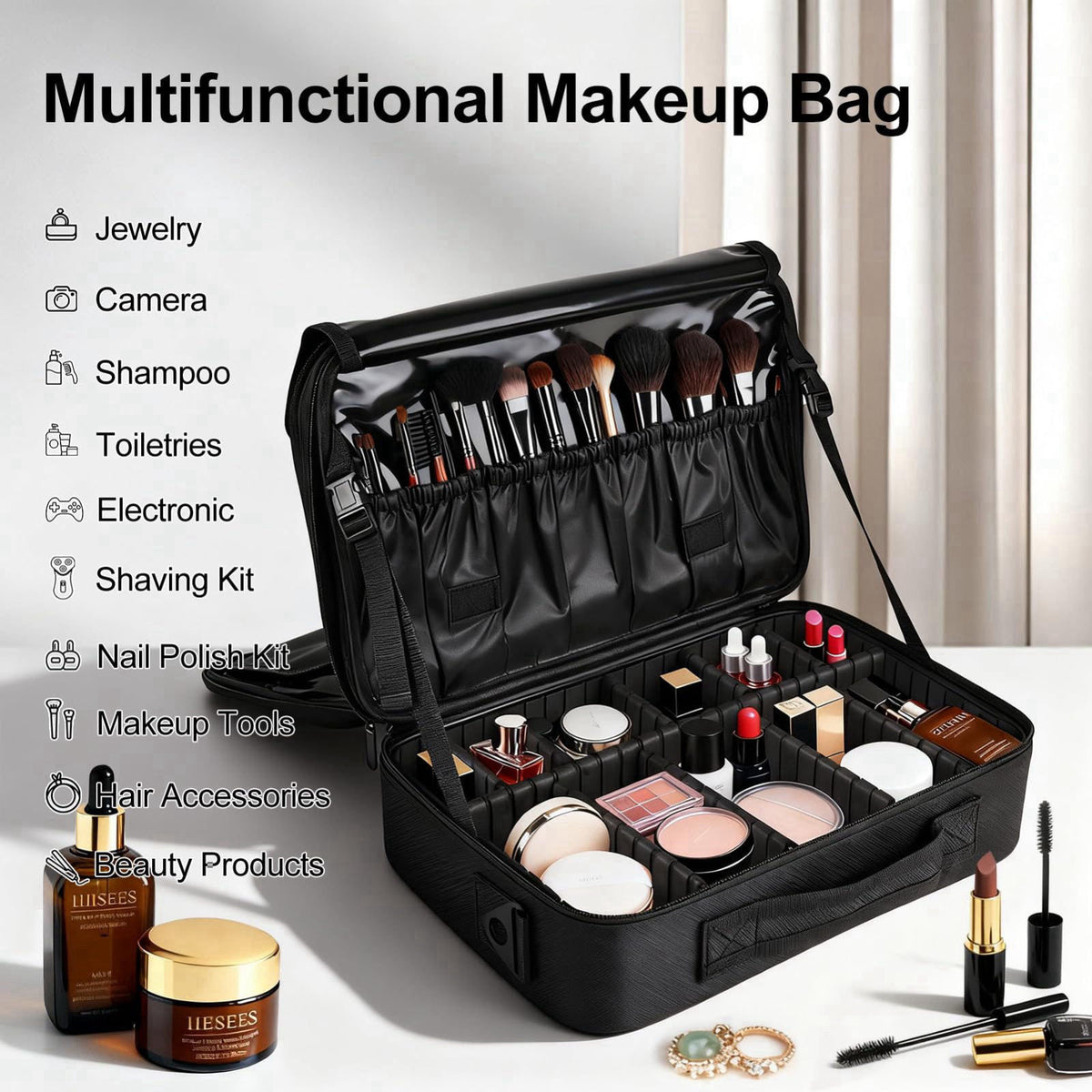 Greenfeather Travel Makeup Bag, Professional Cosmetic Train Case Organizer, Portable Travel Cosmetic Brush Bag Holder Ma