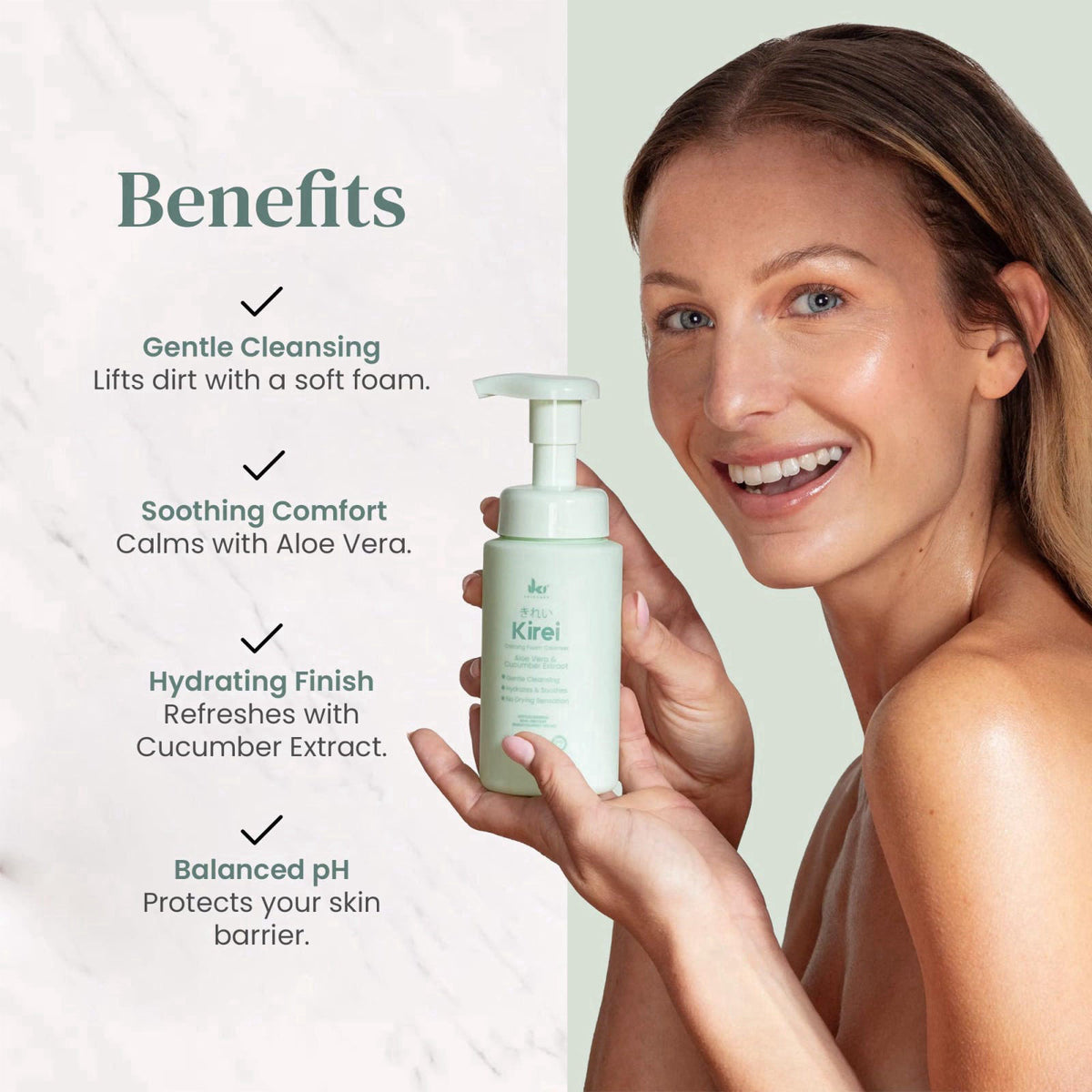 IKI Skincare Kirei Calming Foam Cleanser - Hydrates & Softens Skin - 200ml – close-up detail