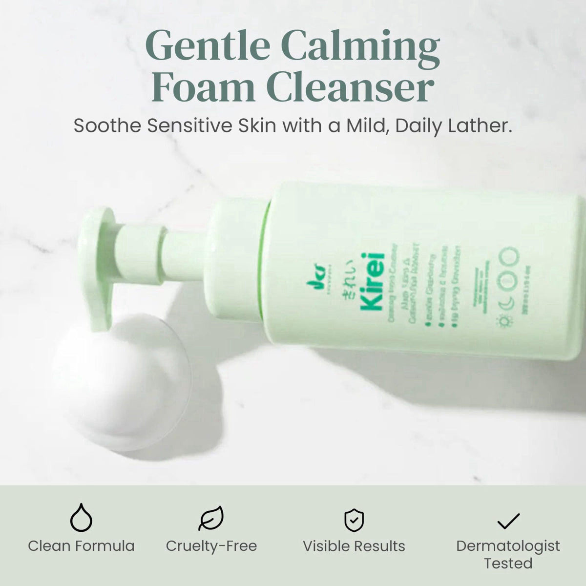 IKI Skincare Kirei Calming Foam Cleanser - Hydrates & Softens Skin - 200ml – packaging and label