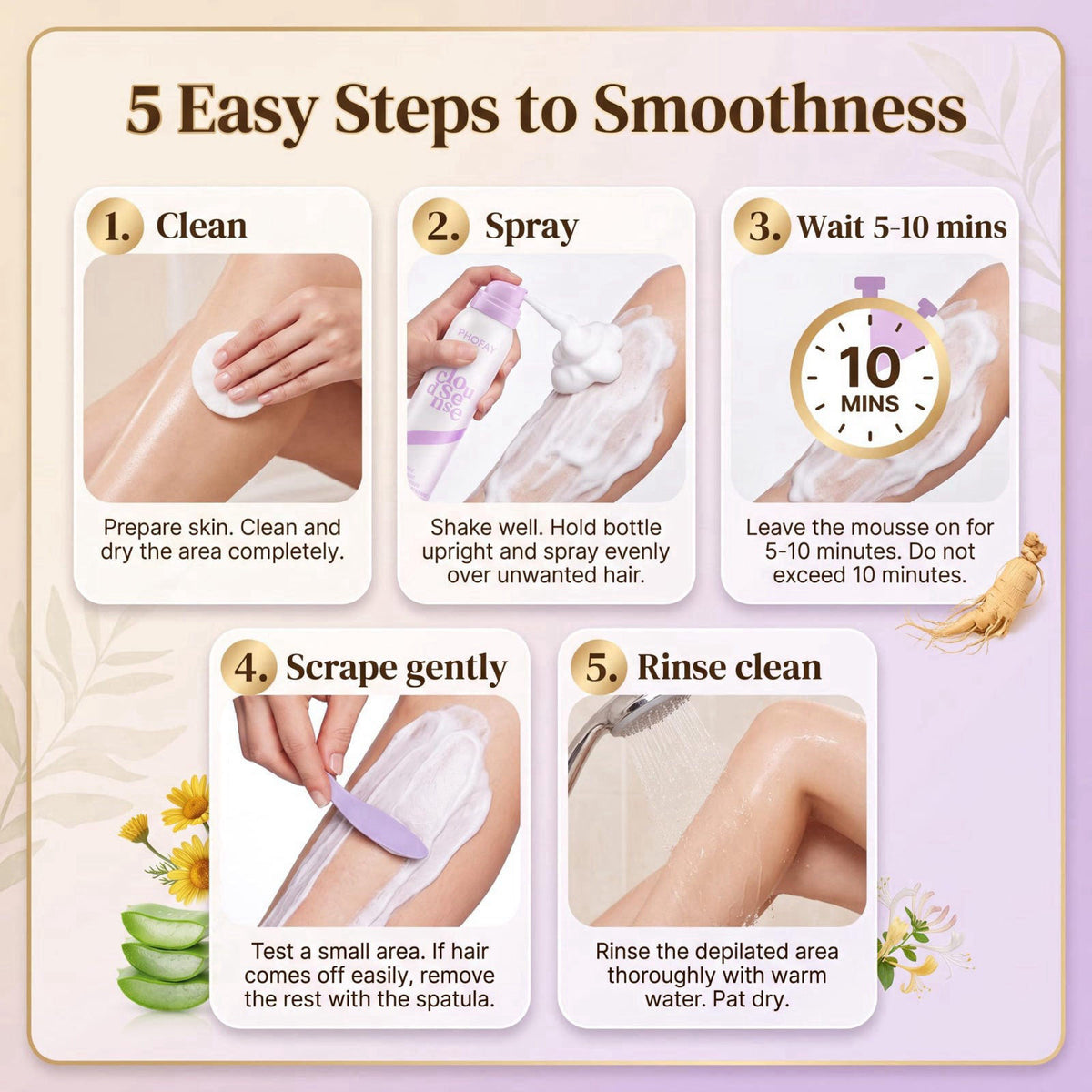 PHOFAY Cloud Sense Gentle Formula Hair Removal Spray – packaging and label