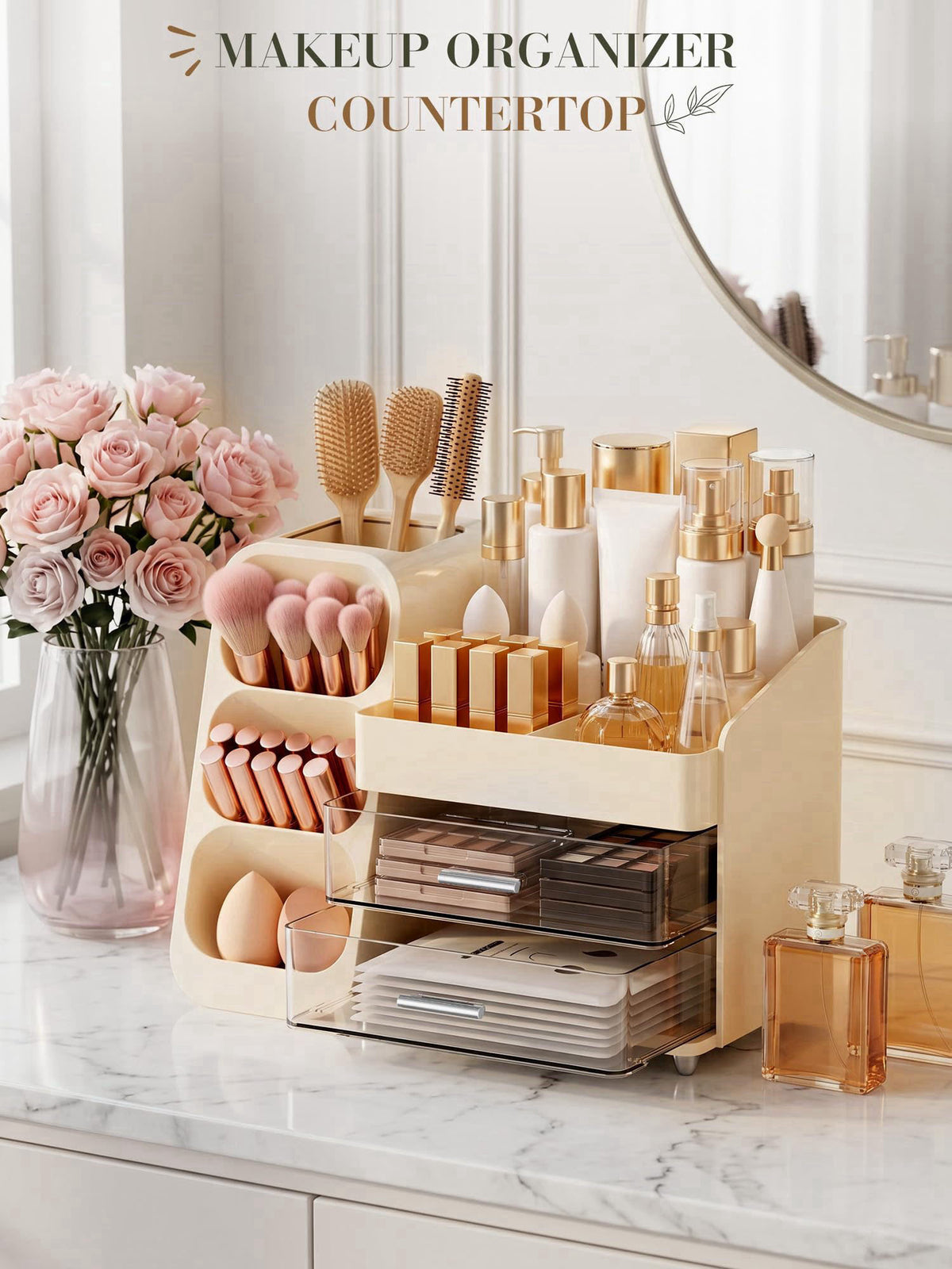 KQJS Large Makeup Organizer Countertop for Vanity Skincare Organizers Cream – alternate angle