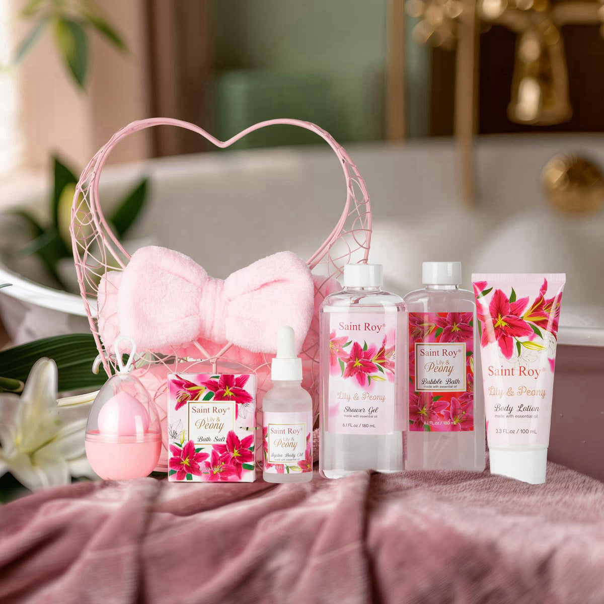 Saint Roy Spa Gift Basket Gifts for Mom Gifts Basket Christmas Gift for Women Spa Set – packaging and label