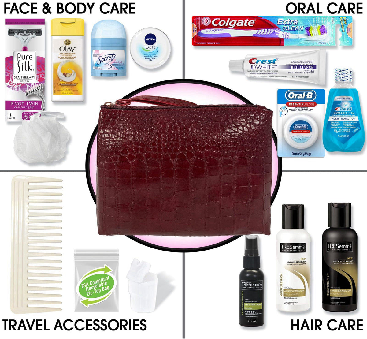 Convenience Kits International Women's Premium 16 PC Travel Kit – Stocking Stuffer and Holiday Gift Set with Tresemme Ha