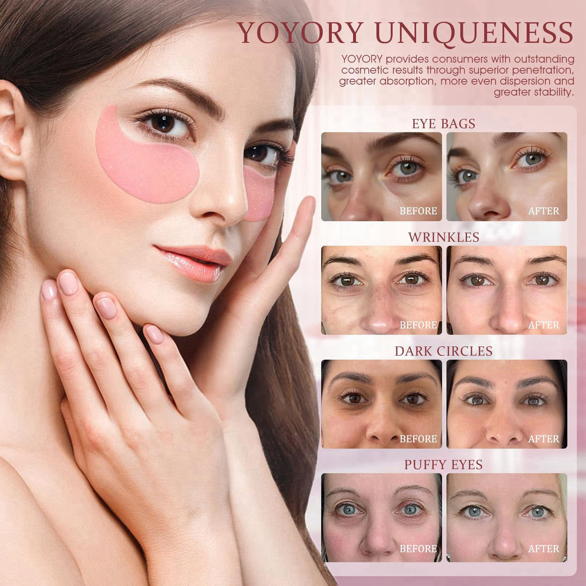 YOYORY Hydrogel Under Eye Patches with Caffeine & Collagen, 60 Pcs – packaging and label
