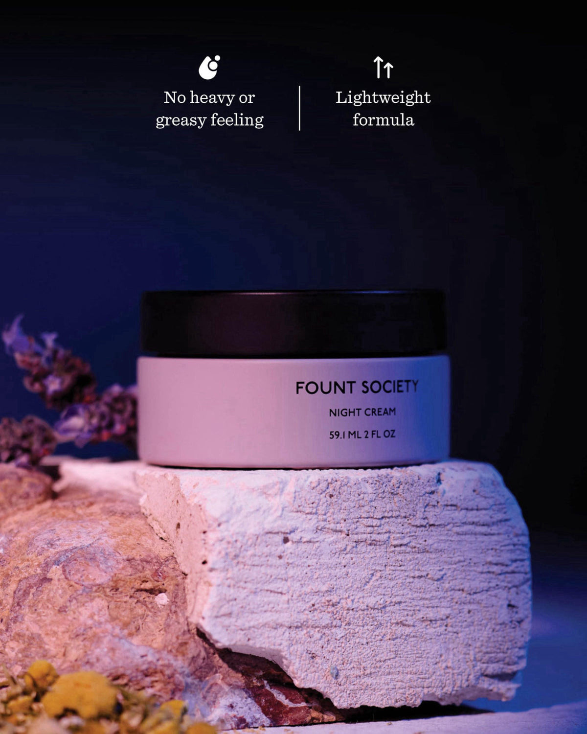 Fount Society Overnight Face Cream with Peptides and Hyaluronic Acid – back view and specifications