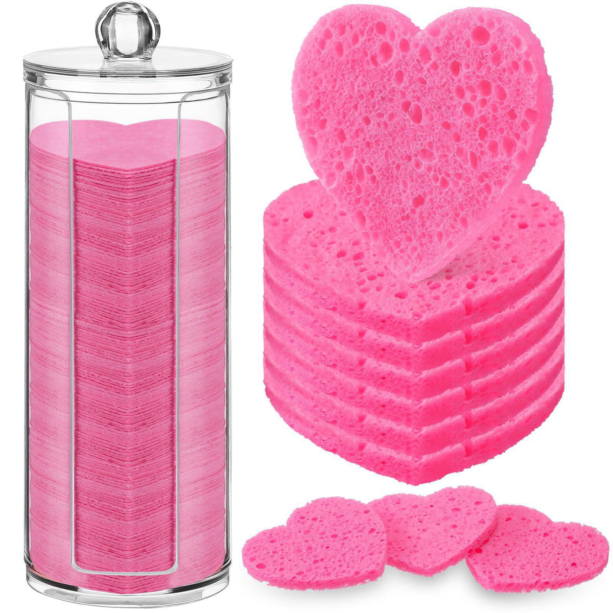 Sieral 120 Pcs Compressed Facial Sponges, Heart, Rose Red – product photo (Blenders &amp; Sponges)