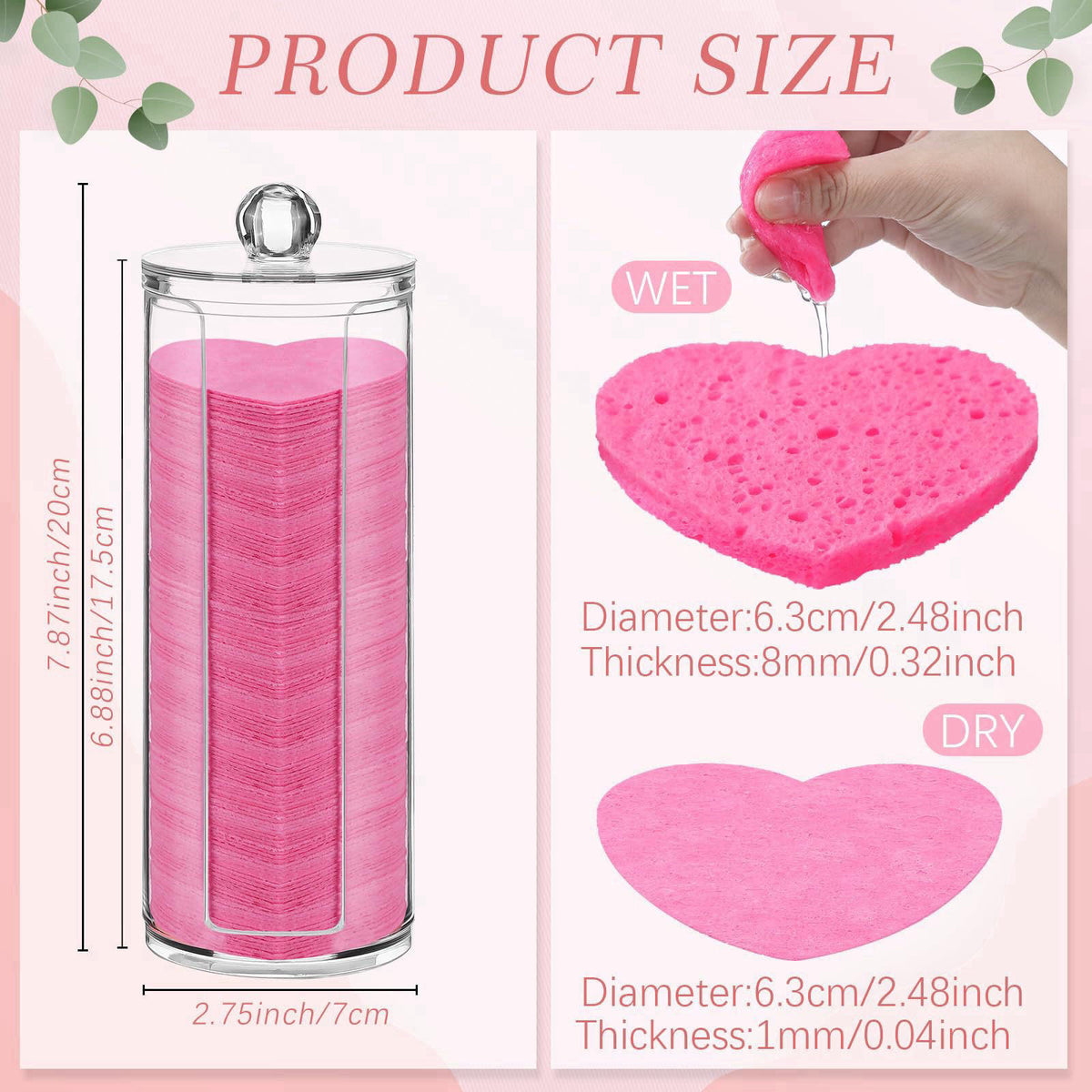 Sieral 120 Pcs Compressed Facial Sponges, Heart, Rose Red – close-up detail in Rose Red