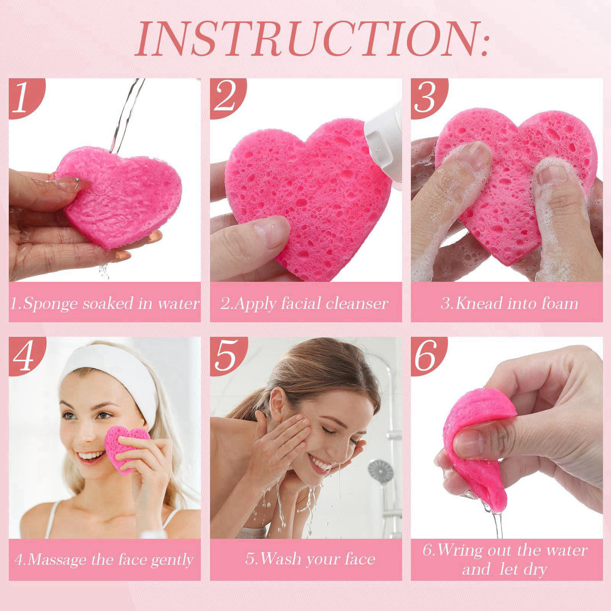 Sieral 120 Pcs Compressed Facial Sponges, Heart, Rose Red – alternate angle