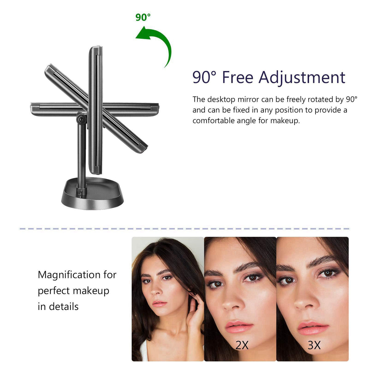 deweisn Trifold Lighted Vanity Makeup Mirror with 21 LEDs Lights,1x/2x/3x Magnification and Touch Screen Dimming,Two Pow
