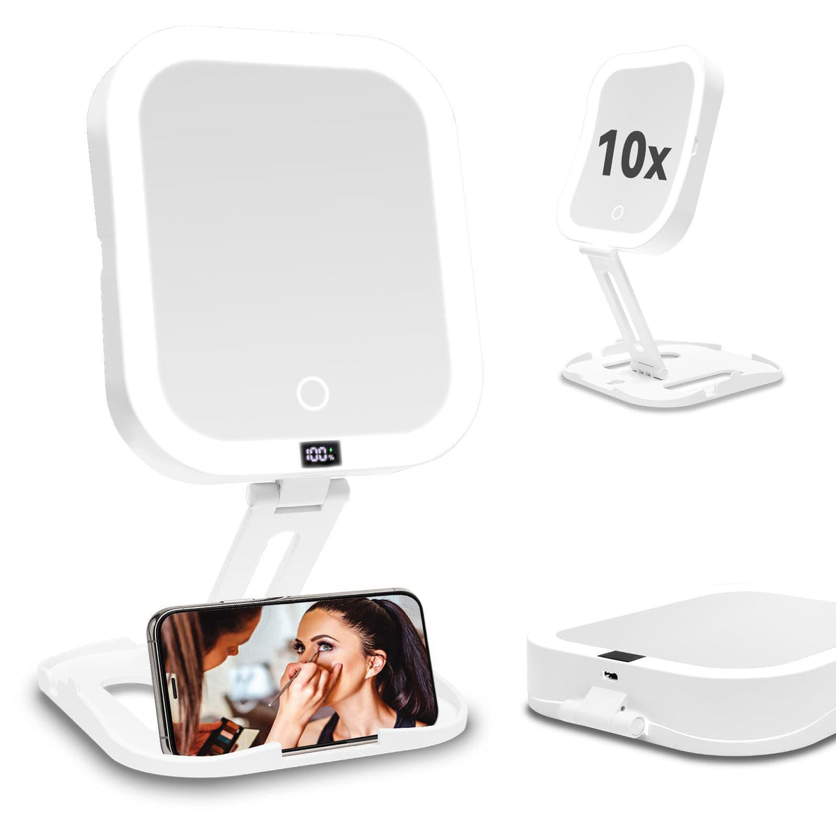 SANYCASA Travel Makeup Mirror with Lights 10X Magnifying Mirror with Battery Display – product photo (Compact &amp; Trav