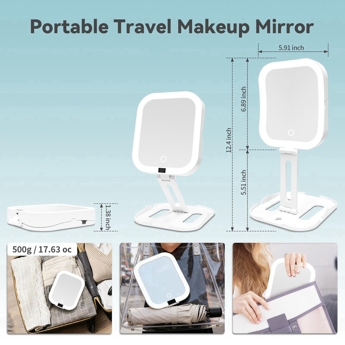 SANYCASA Travel Makeup Mirror with Lights 10X Magnifying Mirror with Battery Display – close-up detail