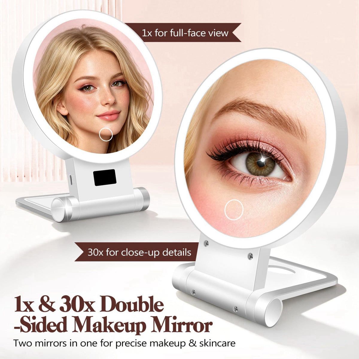 B Beauty Planet Magnifying Mirror with Light 30X, 2000mAh 1X/ 30X Magnifying Makeup Mirror with Standable Base & Tweezer