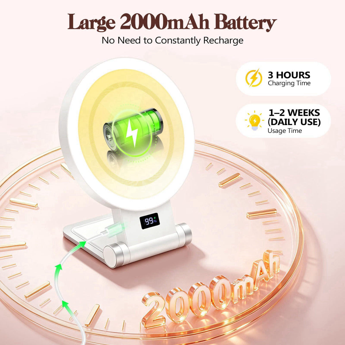 B Beauty Planet Magnifying Mirror with Light 30X, 2000mAh 1X/ 30X Magnifying Makeup Mirror with Standable Base & Tweezer
