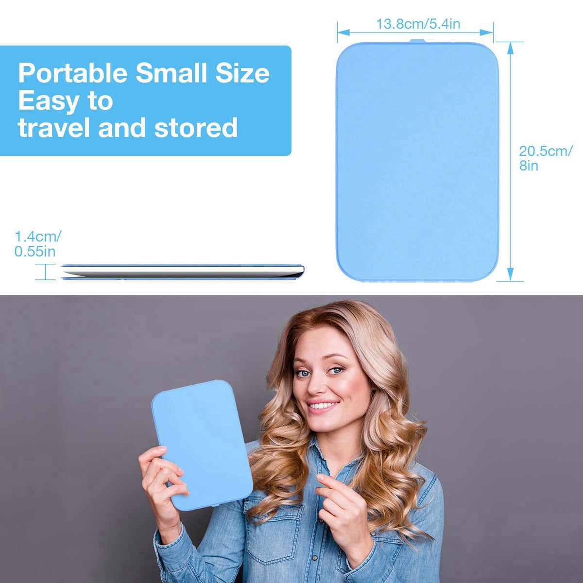 Kintion Travel Makeup Mirror, Portable LED Lighted Folding Mirror (Blue) – close-up detail in Pink, Blue, Black, White