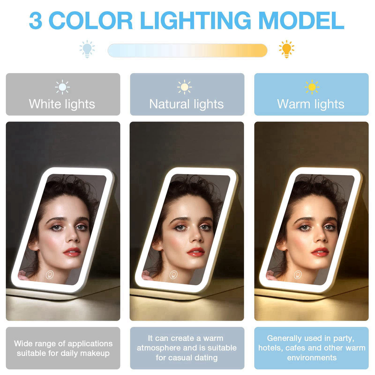 Kintion Travel Makeup Mirror, Portable LED Lighted Folding Mirror (Blue) – packaging and label