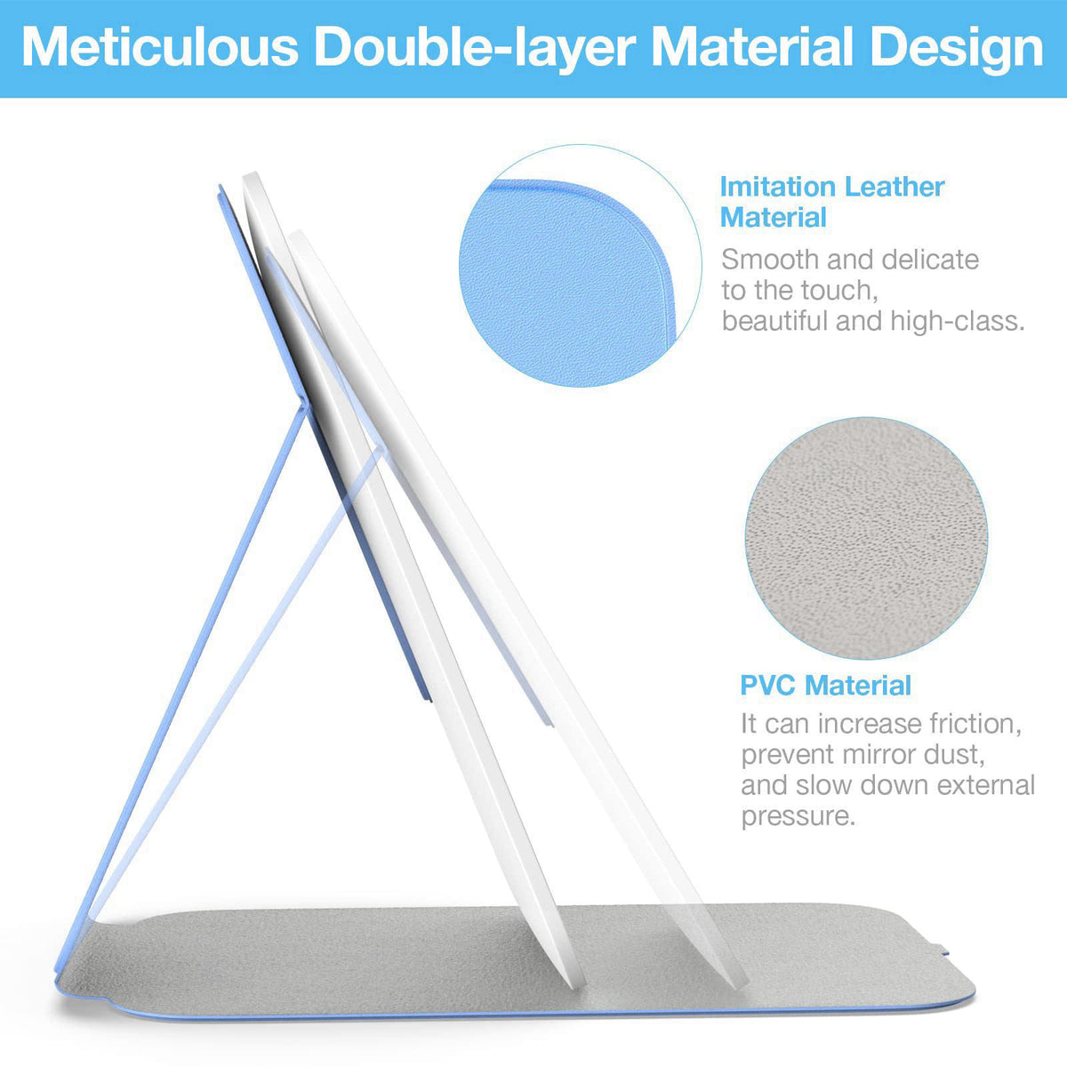 Kintion Travel Makeup Mirror, Portable LED Lighted Folding Mirror (Blue) – alternate angle