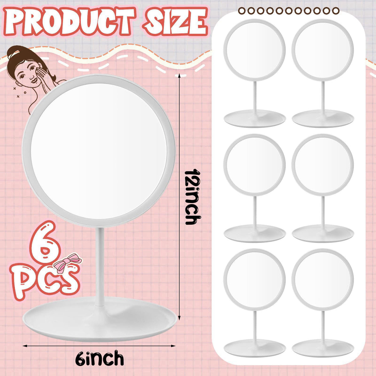 DoubleFill 6 Pcs Spa Party Mirrors Gifts Bulk Sleepover Party Favors,Pink – close-up detail in Pink