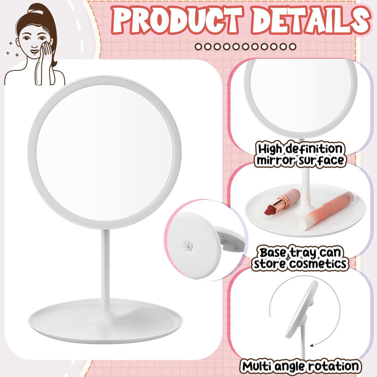 DoubleFill 6 Pcs Spa Party Mirrors Gifts Bulk Sleepover Party Favors,Pink – packaging and label