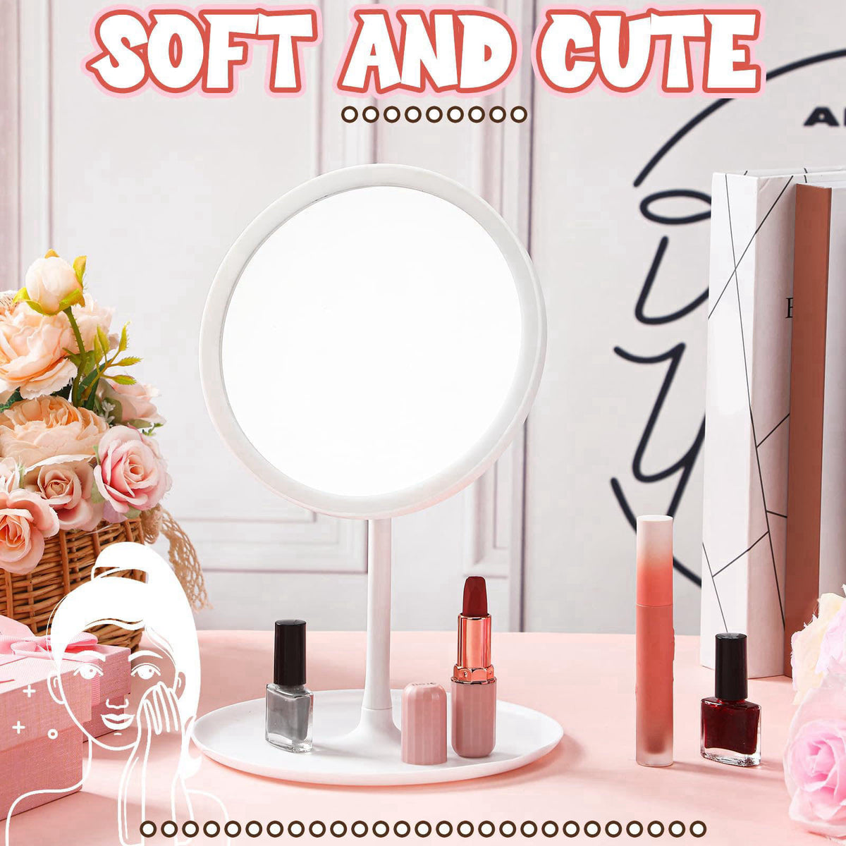 DoubleFill 6 Pcs Spa Party Mirrors Gifts Bulk Sleepover Party Favors,Pink – full view
