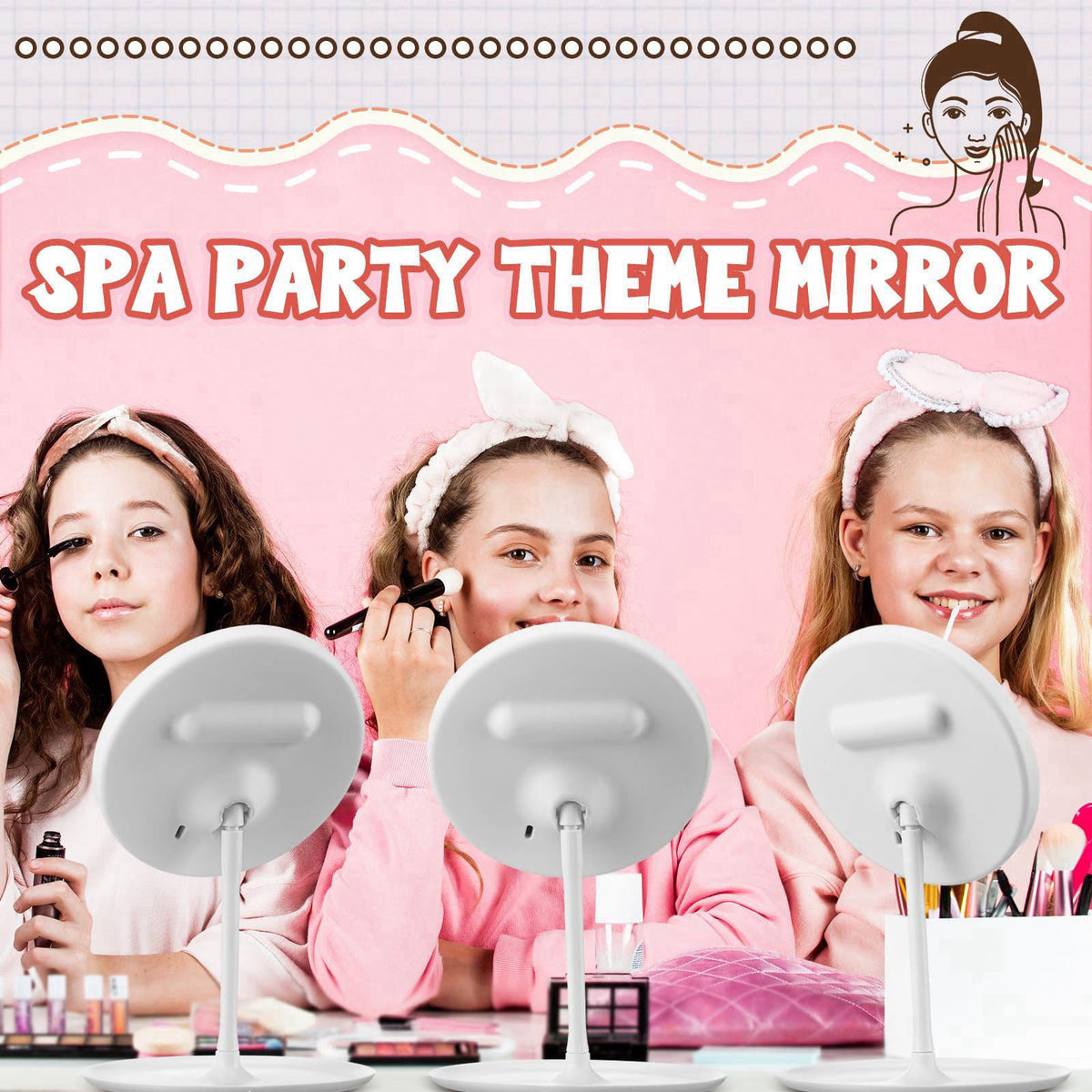 DoubleFill 6 Pcs Spa Party Mirrors Gifts Bulk Sleepover Party Favors,Pink – back view and specifications
