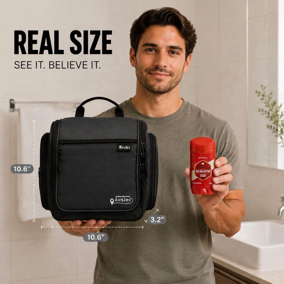 AvaJex Travel Toiletry Bag for Men - Large Dopp Kit (10.6"x10.6"x3.2") - Hanging Waterproof Mens Hygiene Org