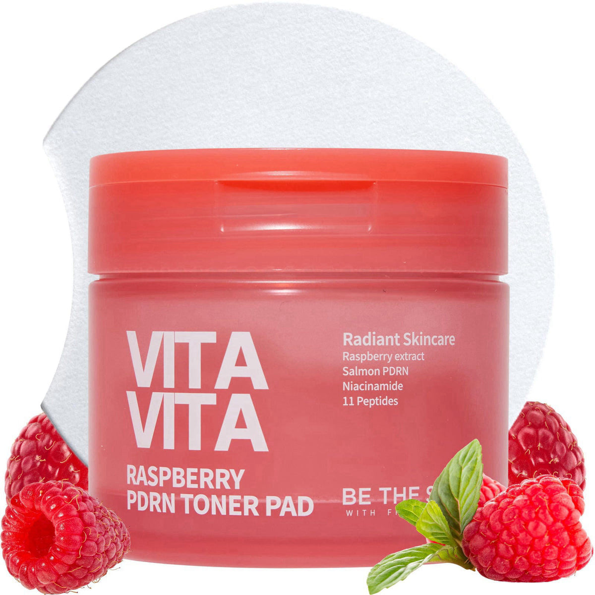BE THE SKIN Vitavita Raspberry PDRN Toner Pad, 2% Niacinamide, 60 Pads – Exfoliating