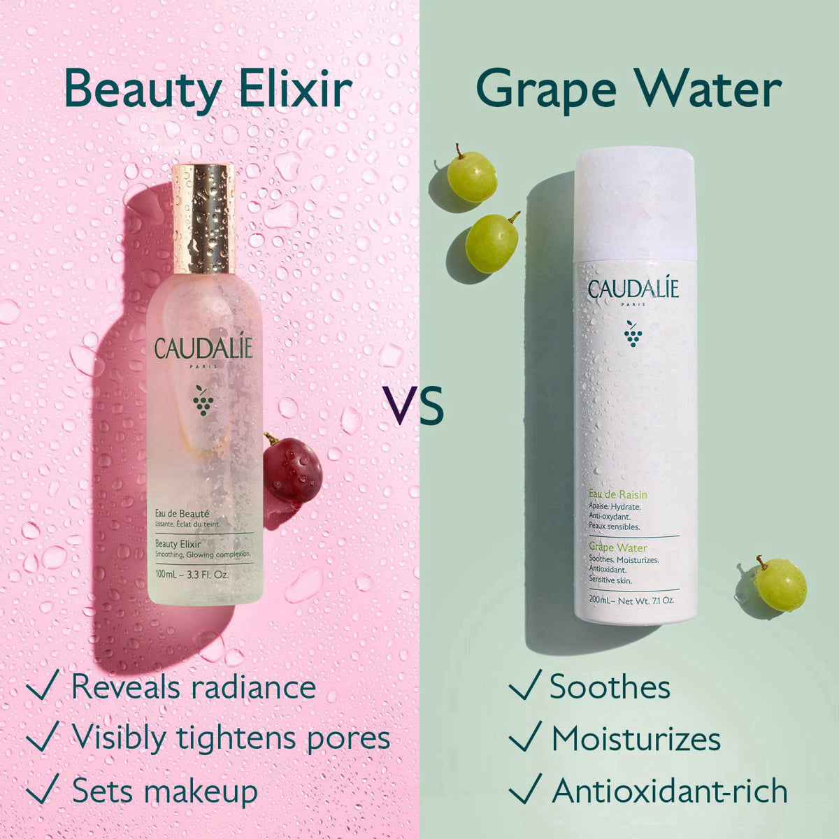 Caudalie Beauty Elixir Prep, Set Makeup, Glow Face Mist – Face Mists on display