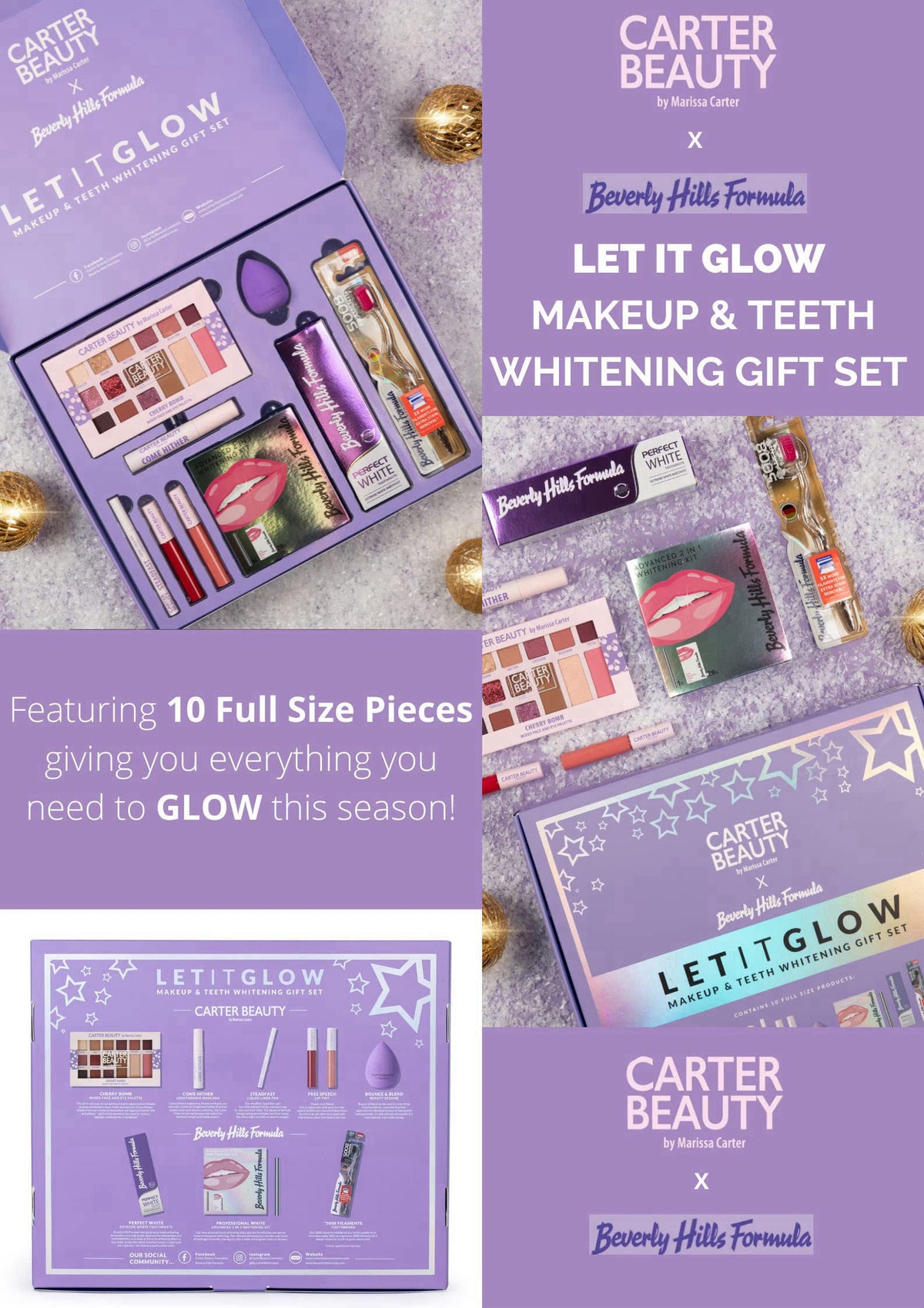 Carter Beauty Let It Glow Make Up and Teeth Whitening Set for Women 10 Pc – full view