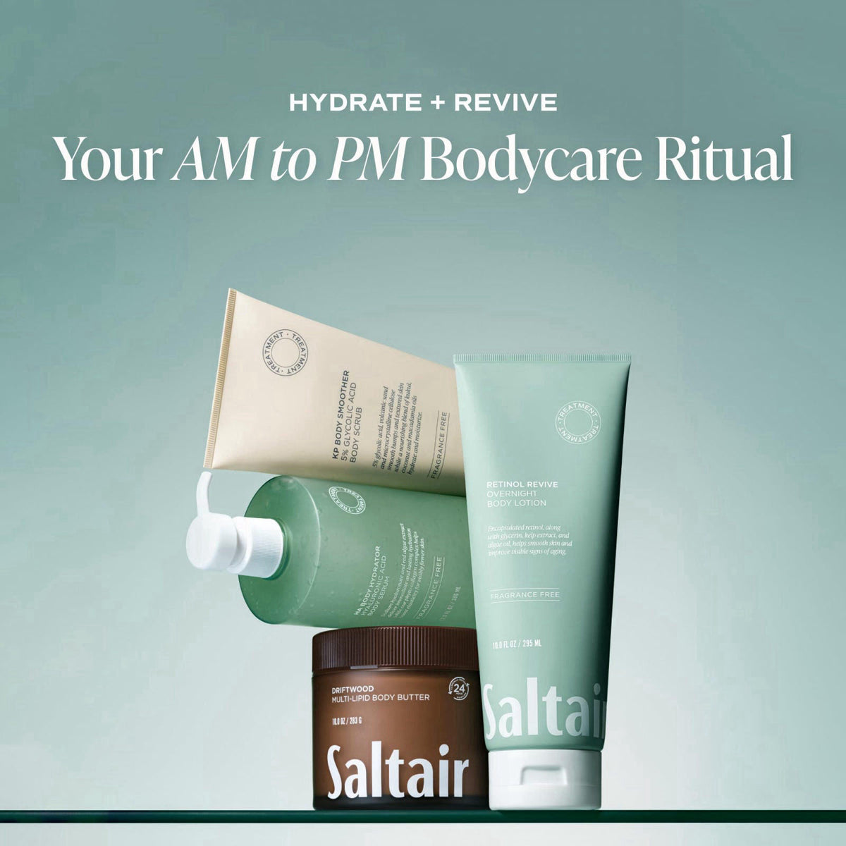 Saltair Retinol Revive Night Lotion | Firming Body Lotion | 10 oz Pump – packaging and label