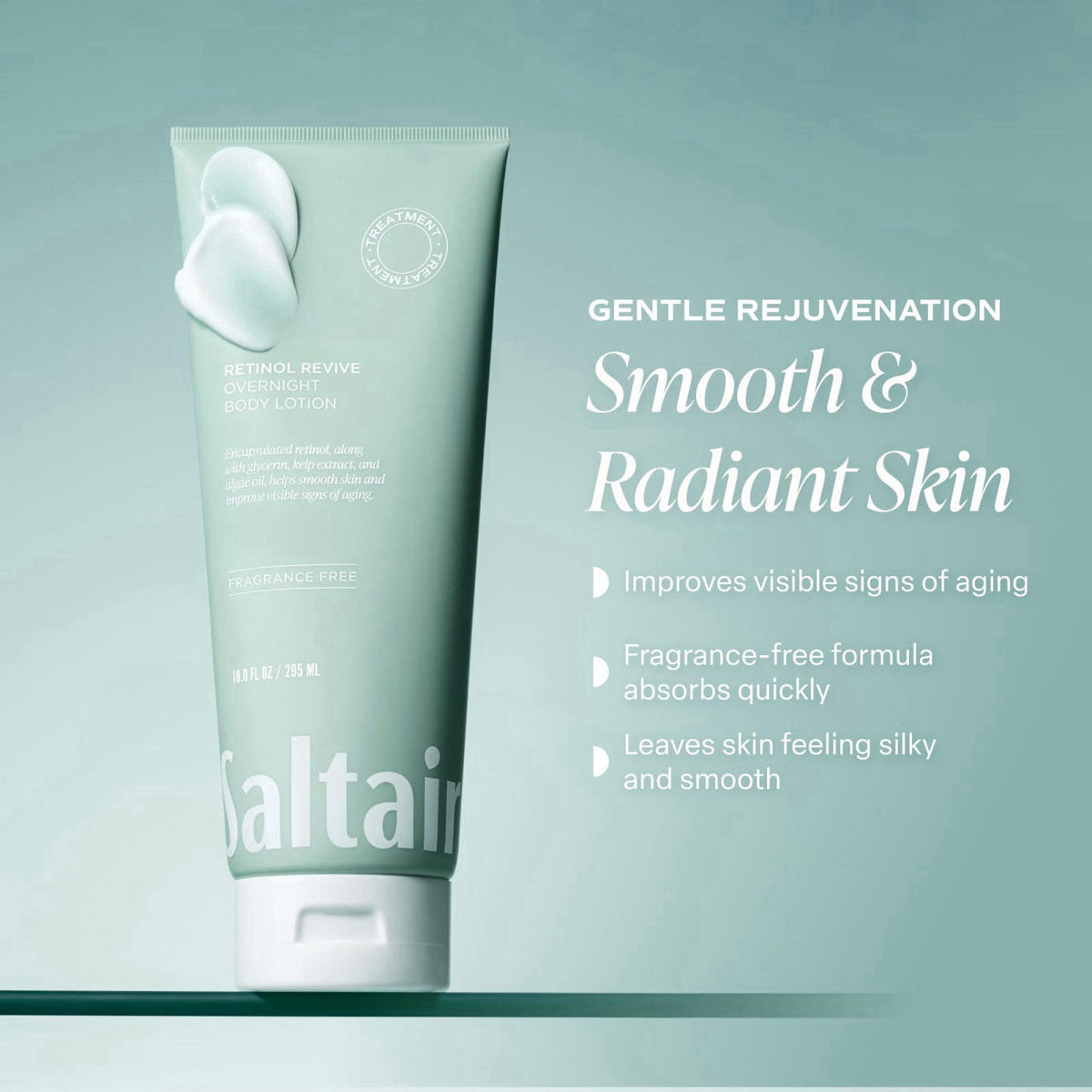 Saltair Retinol Revive Night Lotion | Firming Body Lotion | 10 oz Pump – back view and specifications