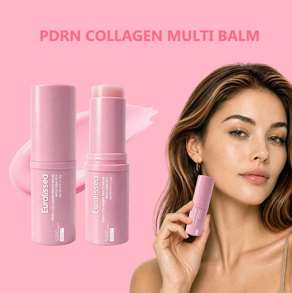 Euralissea PDRN Eye Balm Stick 2 Pack, Collagen Multi Balm with Pink B12, Hydrating Under Eye Care for Face, Neck & Smil
