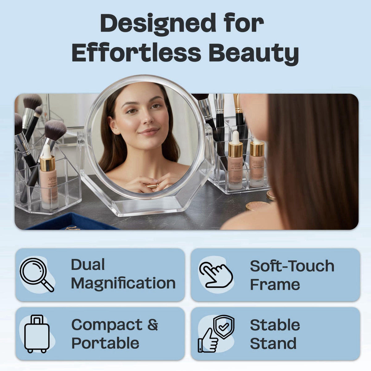 DC DANIELLE Danielle Creations Round Acrylic Vanity Mirror, Clear 1x/10x Magnifying Makeup Mirror with Soft Touch Stand,
