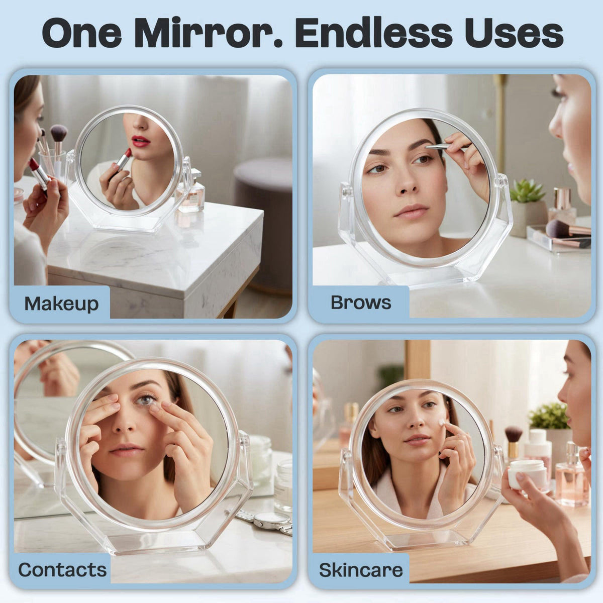 DC DANIELLE Danielle Creations Round Acrylic Vanity Mirror, Clear 1x/10x Magnifying Makeup Mirror with Soft Touch Stand,
