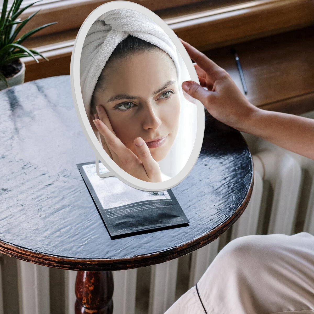 Baluue USB Rechargeable LED Makeup Mirror with Touch Control for Desk – full view