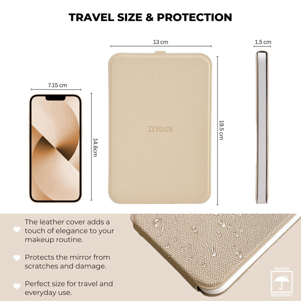 ZEVGANI Travel Lighted Makeup Mirror, 3-Color Dimmable LED Lighting, USB Rechargeable Light up Portable Tabletop Folding