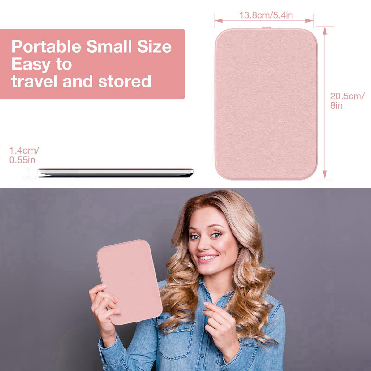 Kintion Travel Makeup Mirror, Portable LED Lighted Makeup Mirror, 360° Rotation Touch Screen Vanity Mirror, 60 LEDs, 3-C