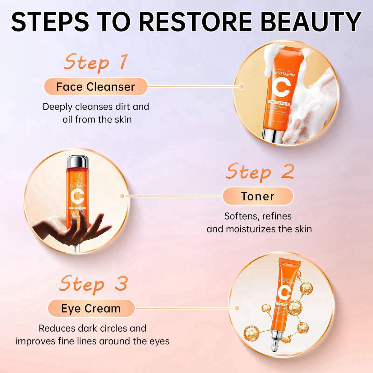 KIUORET Vitamin C Skin Care Set for Women - 6PCS Skincare Gift Set With Facial Cleanser, Toner, Eye Cream, Serum, Lotion