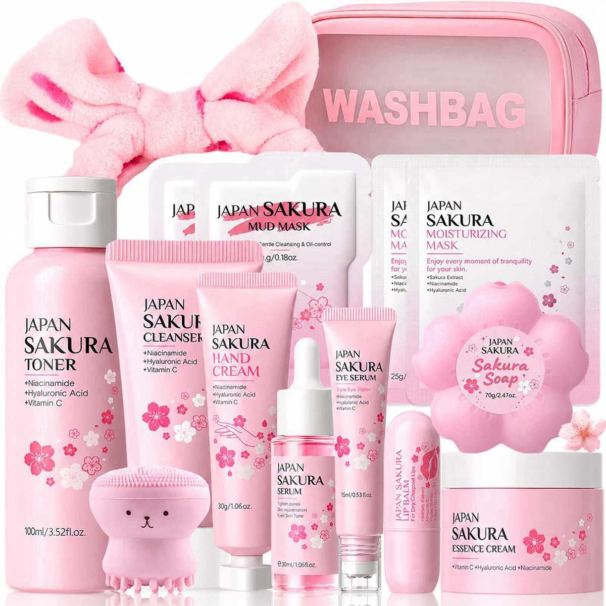 BliBling Sakura Skin Care Set for Kids Teen Girls, 15PCS Facial Skincare Gift Sets – product photo (Sets &amp; Kits)