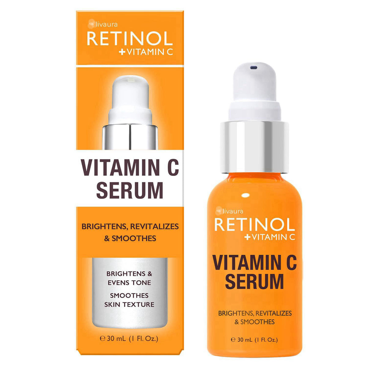 LIVAURA Retinol + Vitamin C Face Serum - Anti Aging Facial Serum, Evens Skin Tone, Diminishes Fine Lines and Wrinkles, S