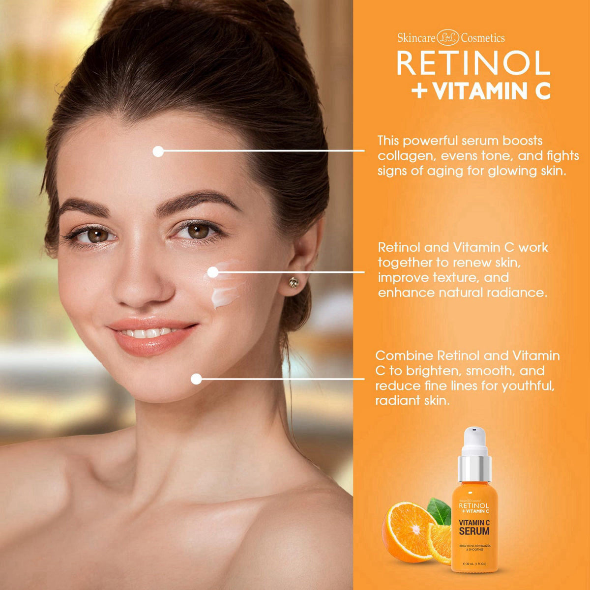 LIVAURA Retinol + Vitamin C Face Serum - Anti Aging Facial Serum, Evens Skin Tone, Diminishes Fine Lines and Wrinkles, S
